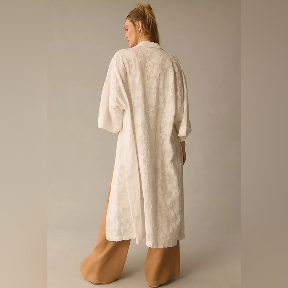 Anthropologie Textured Collared Kimono Open Front Duster Jacket White One Size - Picture 9 of 13